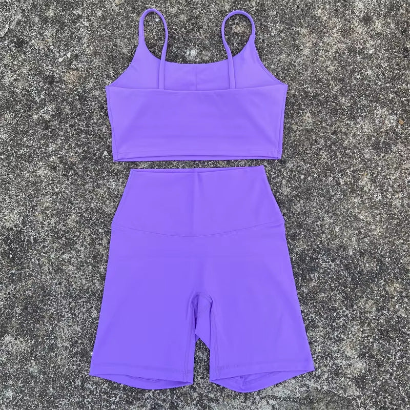 Womens Fitness Yoga Top And Brushed Cycling Shorts
