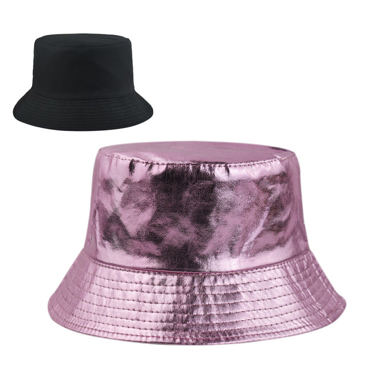 Summer Best-selling Laser-embossed Sequin Boater Hat, PU Bucket Hat, Fashionable Trend Street Hat, Outdoor Sun Protection Double-sided Sunshade Hat