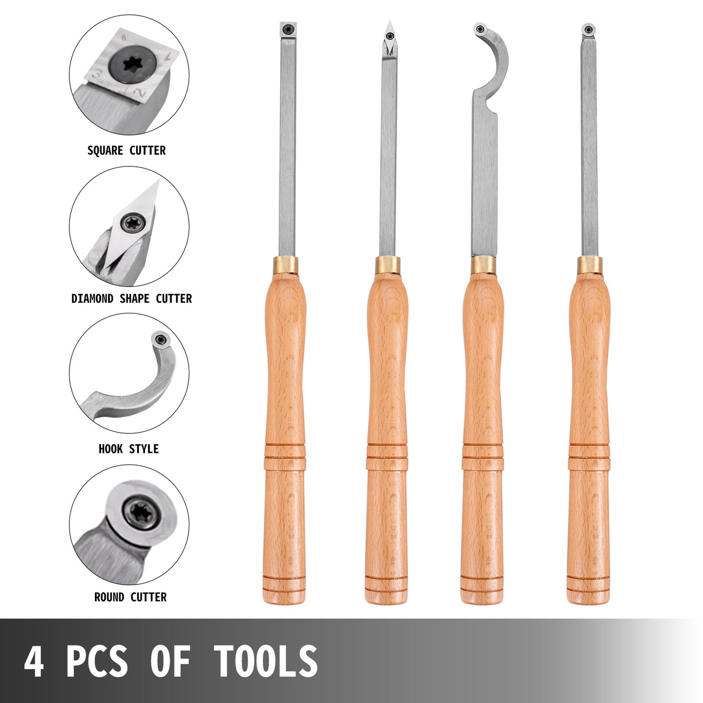 Wood Turning Tools For Lathe 4 PCS Set, Carbide Lathe Tools With Diamond Shape, Round, Square Cutters, Turning Lathe Chisels With Comfortable Grip Handles Lathe Tools For Craft DIY Hobbyists