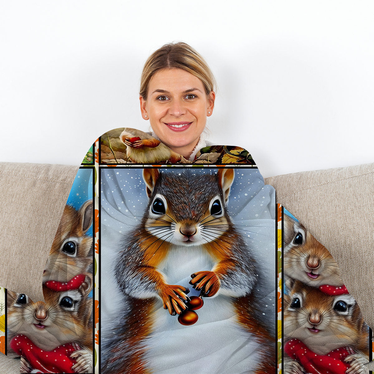 1 Pc Of Flannel White Bellied Squirrel Cute Pet Theme Soft And Fluffy Multifunctional Outdoor Beach Camping Living Room Sofa Office Nap Printed Blanket