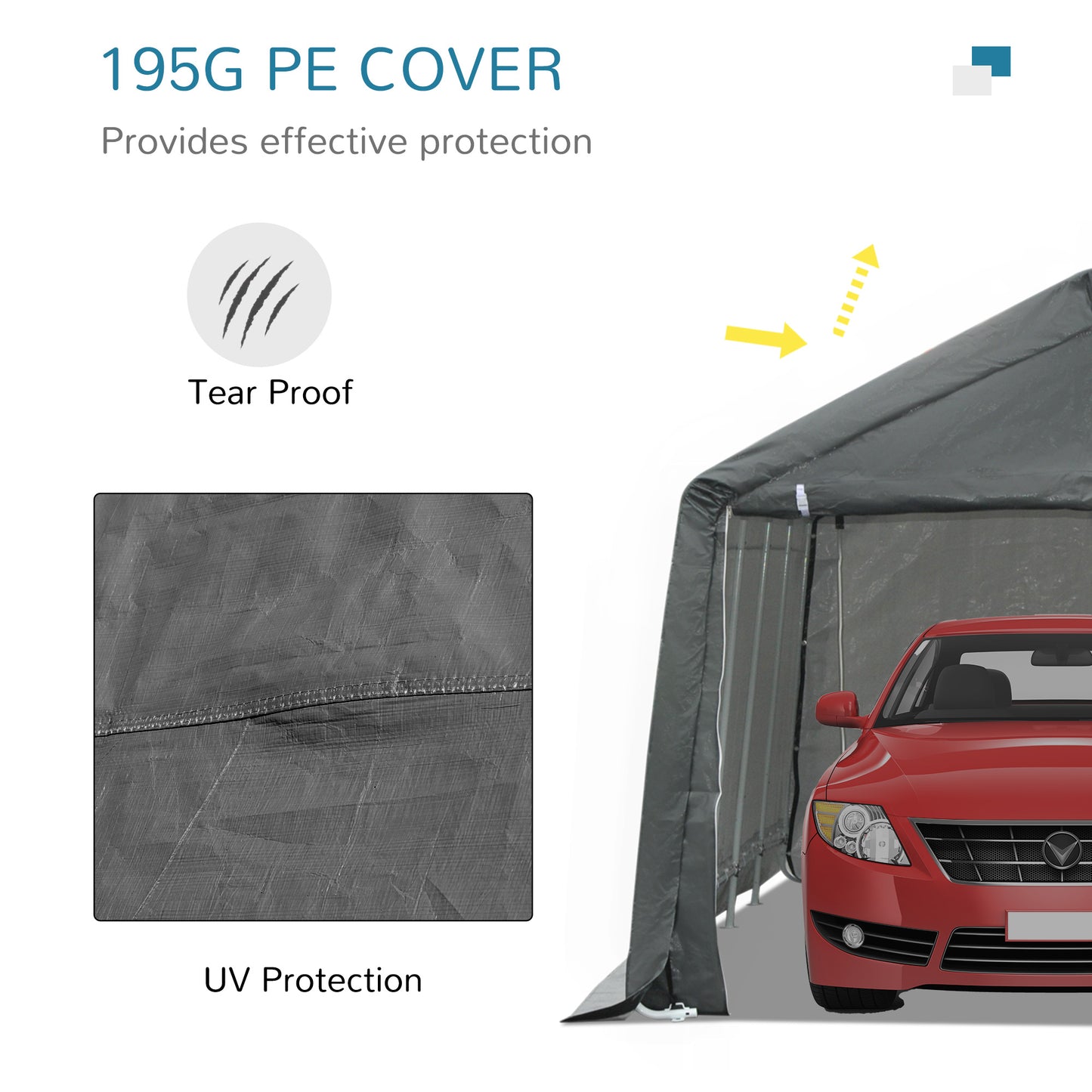 12 x 20 Carport Portable Garage, Heavy Duty Storage Tent, Patio Storage Shelter w/ Anti-UV PE Cover and Double Zipper Doors, for Motorcycle Bike Garden Tools, Gray