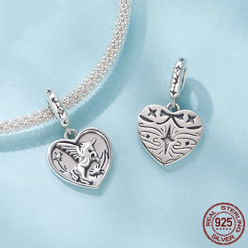 Love Heart Diy Pendant Ornaments Accessories S925 Sterling Silver Beads