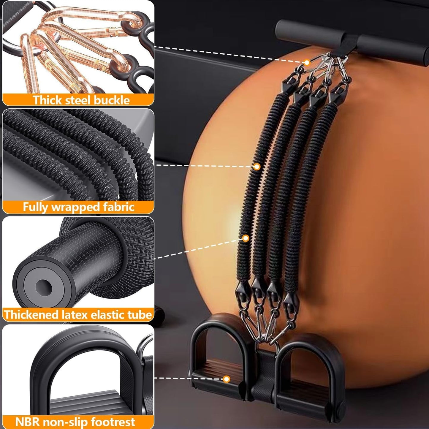 Pedal Resistance Band With 4 Tubes, Adjustable 25-100lb Full Body Workout For