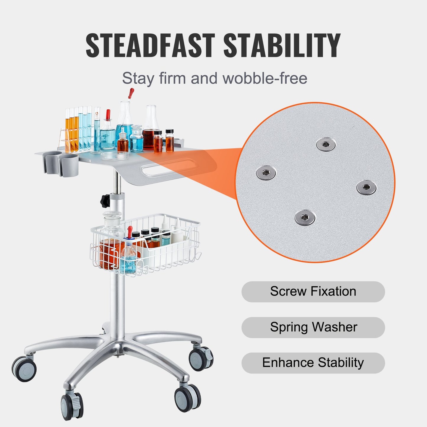 Medical Cart, Salon Cart With Wheels, Mobile Trolley Cart 26.77'-42.91' Height Adjustable, Metal Salon Stations For Hair Stylist, Rolling Desktop Lab Cart For Clinic, Beauty And Salon
