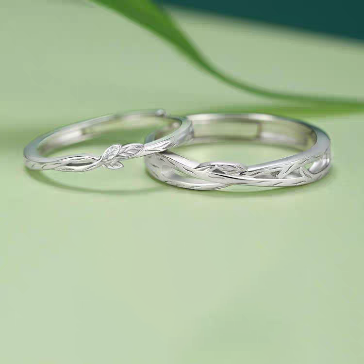 1 Pair 999 Sterling Silver Entwined Branch Couple Rings, Romantic Adjustable Promise Rings, Ideal Valentine's Day Gift For Lovers