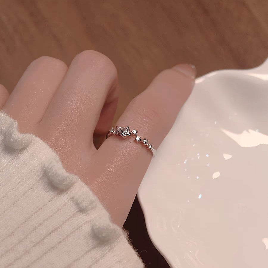 1 Piece 999 Sterling Silver Saturn & Star CZ Ring, Delicate Celestial Style, For Daily Wear & Valentine's Gifts
