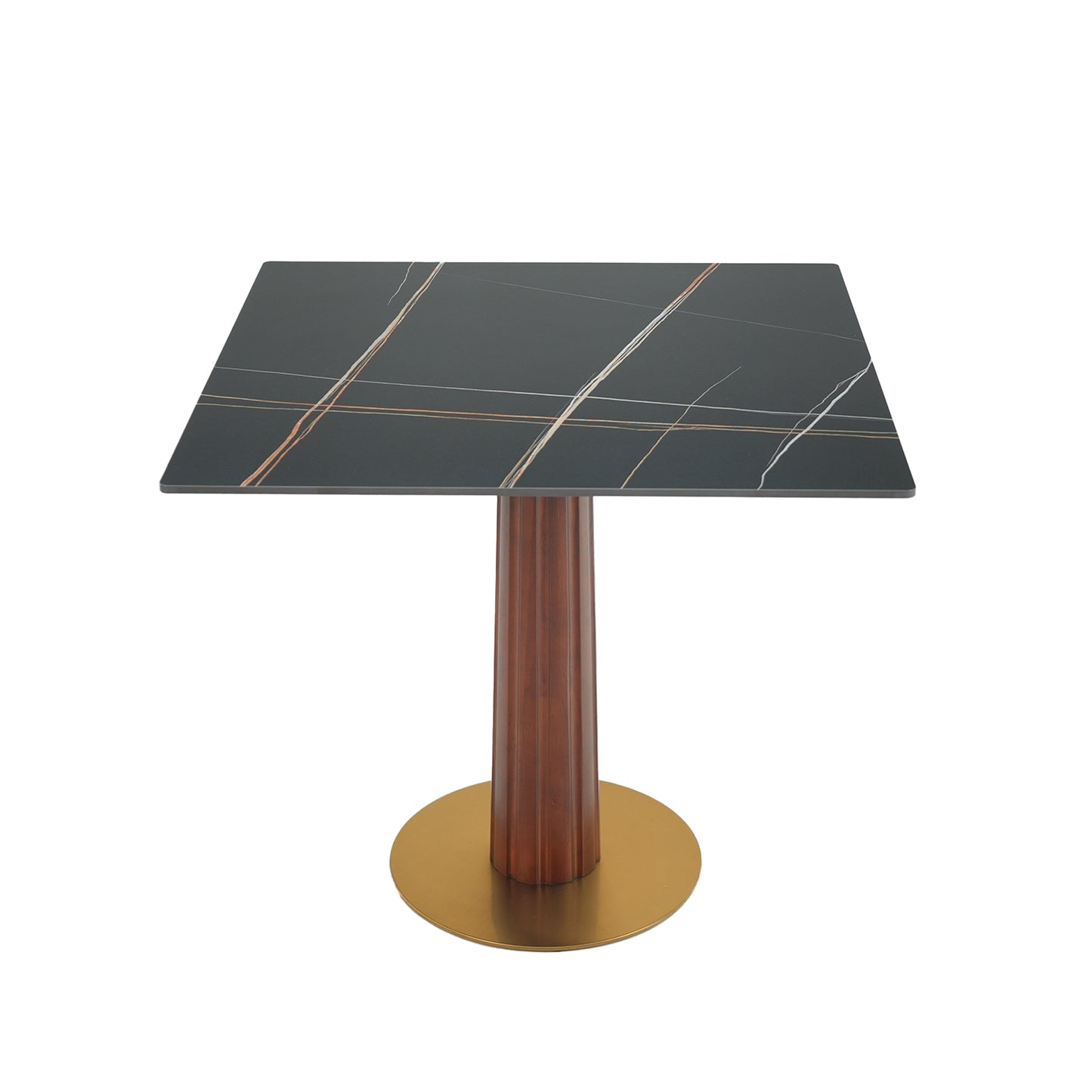 Modern Square Dining Table, 33.5  Sintered Stone Table With Wooden Leg & Gold Base, 2 - Person Kitchen Table For Small Space, 150lbs Weight Capacity Only The Negotiation Table