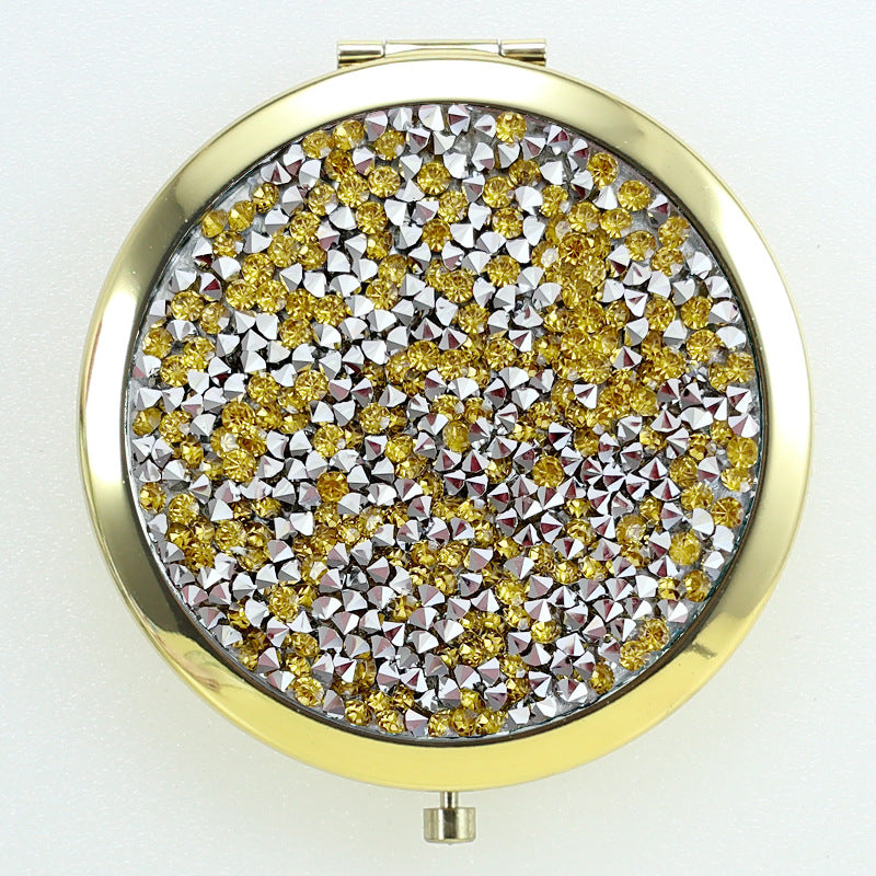 Crystal Stick-on Crystals Makeup Round Double-sided Portable Pocket Mirror
