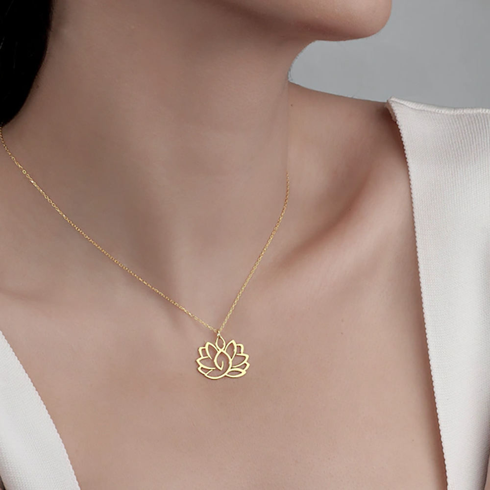 Lucky Lotus Pendant Necklace Women's Stainless Steel Yoga Necklace