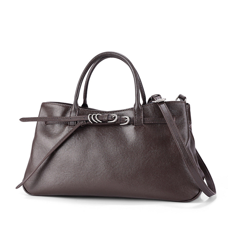 First-layer Vegetable-tanned Leather Bag Korean-style Minimalist Commuter Handbag