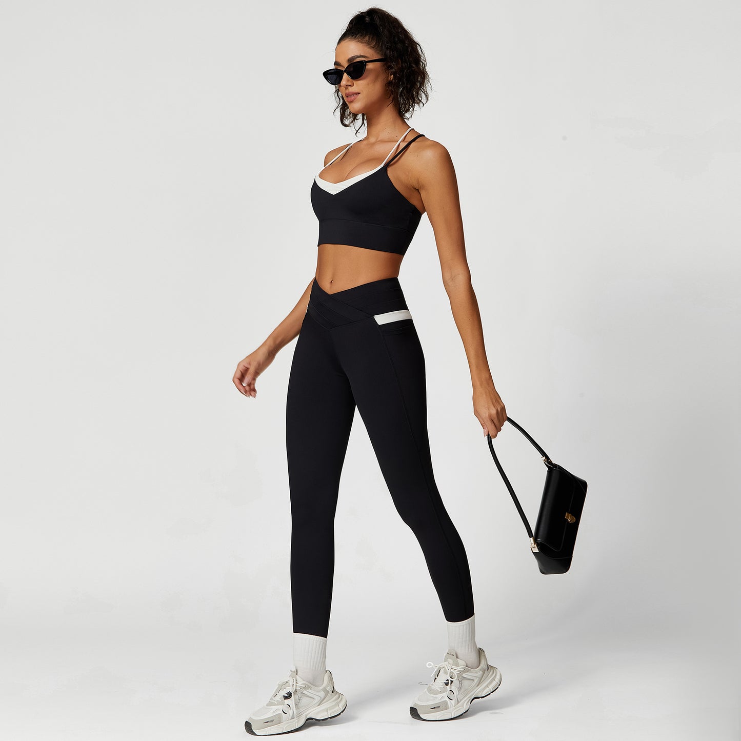 Color Matching Cross Beauty Back Exercise Underwear High Waist Yoga Trousers