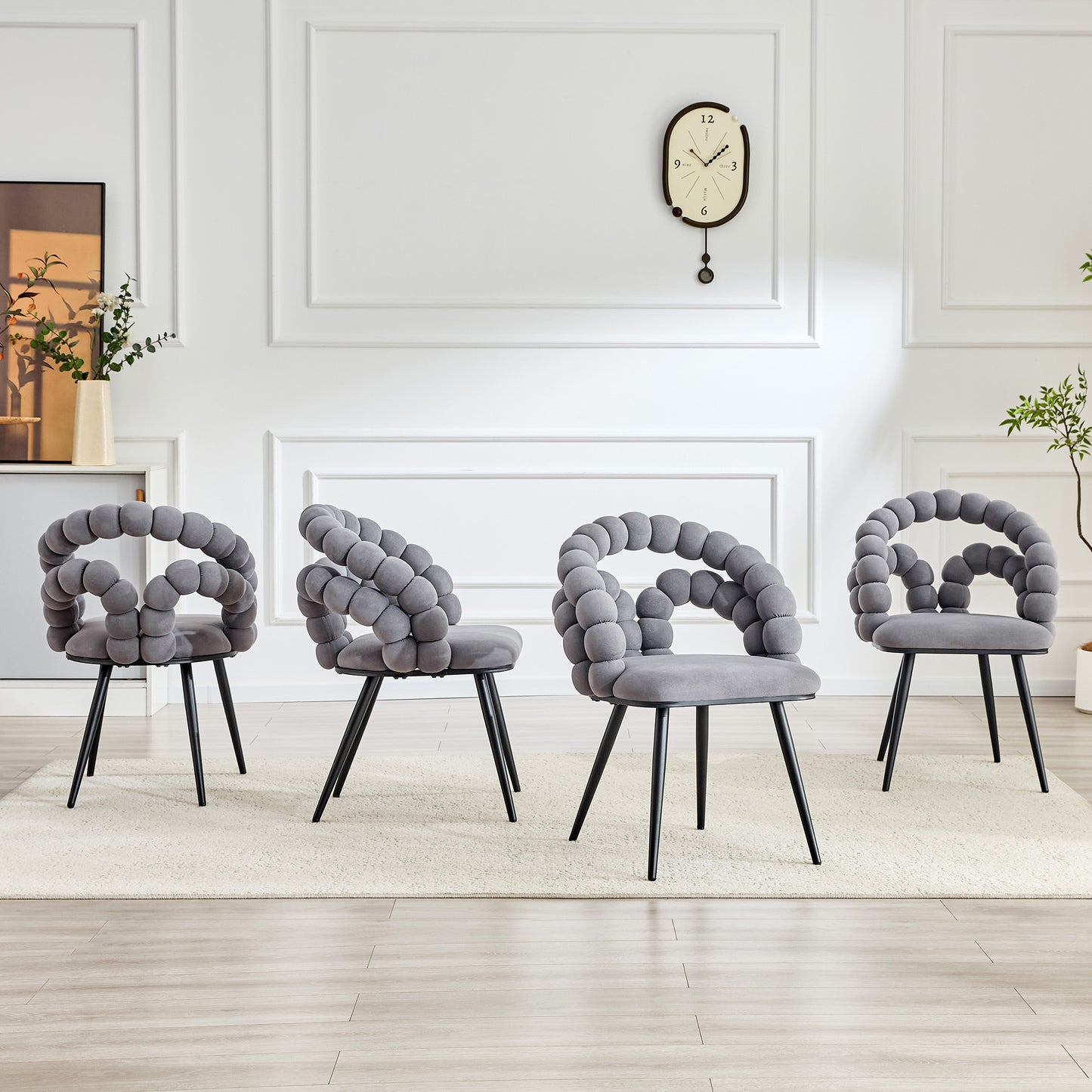 Set Of 2 Grey Velvet Bubble Dining Chairs,Modern Velvet Pebble Accent Side Chair With Curved Bubble Backrest & Black Metal Legs, Luxury Vanity Desk Chair For Kitchen Dining Room Bedroom Living Room