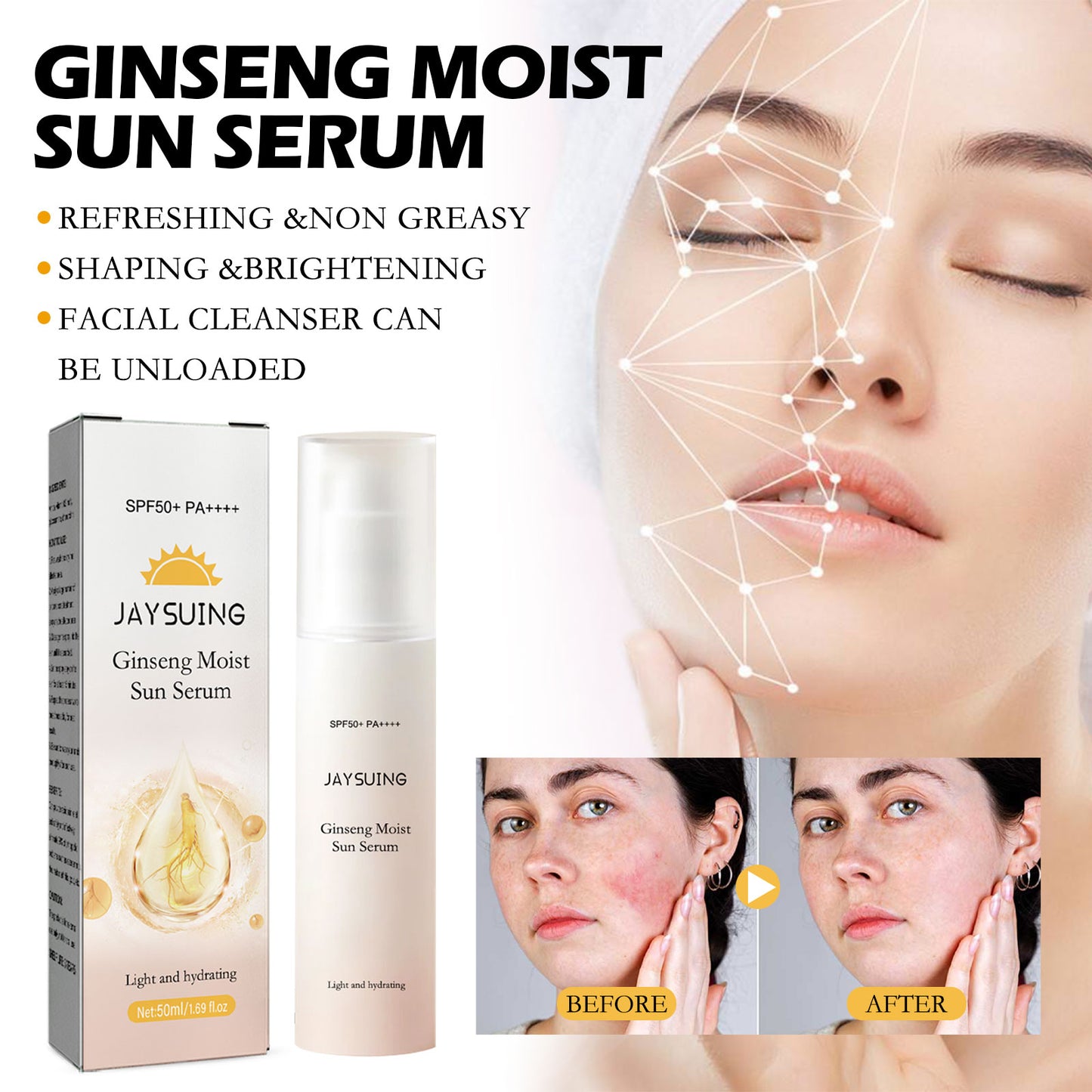 Jaysuing Ginseng Moisturizing And Protective Essence, Natural Makeup Moisturizing Refreshing And Protecting Against Ultraviolet Light Essence