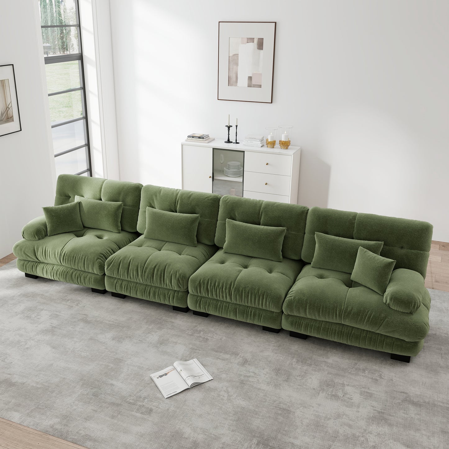 4 Seater Modular Corner Sofa With Deep Seat, Chenille Sofa Bed Comfortable Upholstered For Living Room, Apartment, Studio, Office,Chenille Green