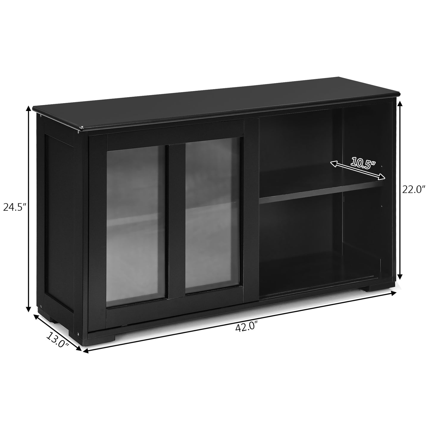 Kitchen Storage Cabinet With Glass Sliding Door-Black
