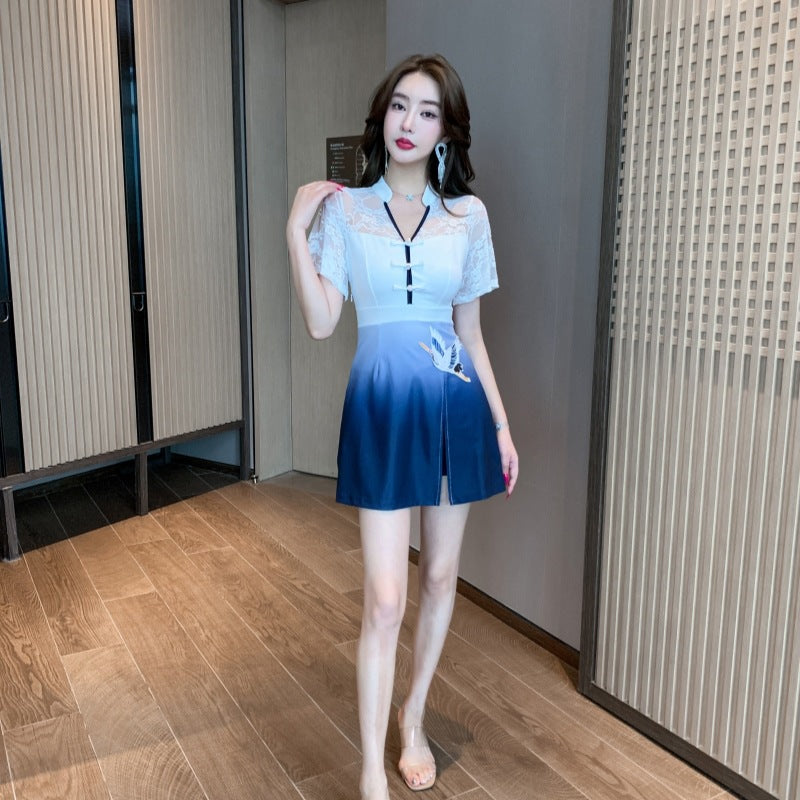 Gradient Ear Cleaning Beauty Salon Pavilion Of Regimen Foot Massage Technician Suit Waist Dress