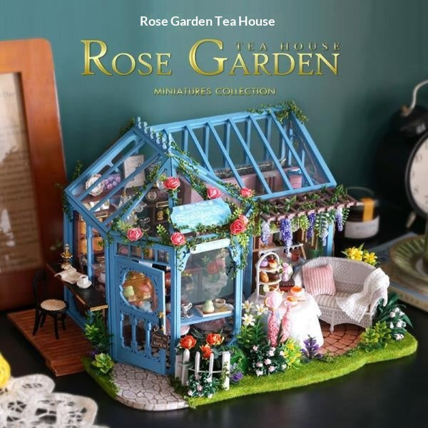 DIY Cottage Craft Assembled Rose Garden Tea House Puzzle Toy