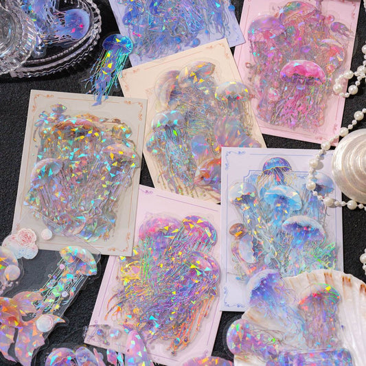 Laser Watercolor Shell Ocean Jellyfish Series PET Stickers