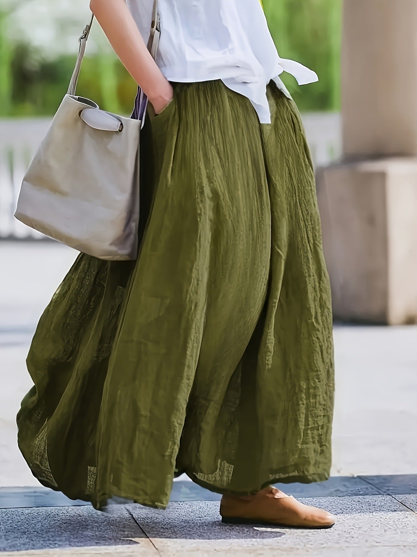 Women's Vintage Style Skirt - A-Line High Waist Cotton Blend Midi Skirt for Casual and Office Wear