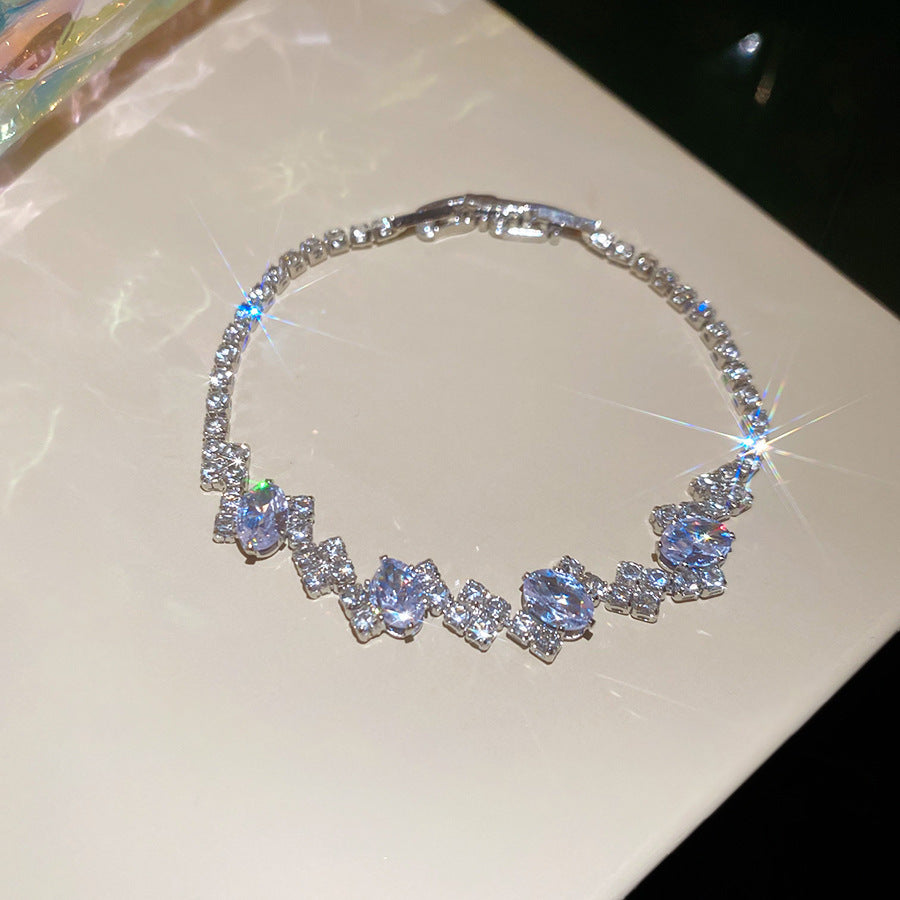 Ins Style Korean Rhombus Zirconia Bracelet Minimalist Ethereal Bangle Chic Fashion Hand Jewelry