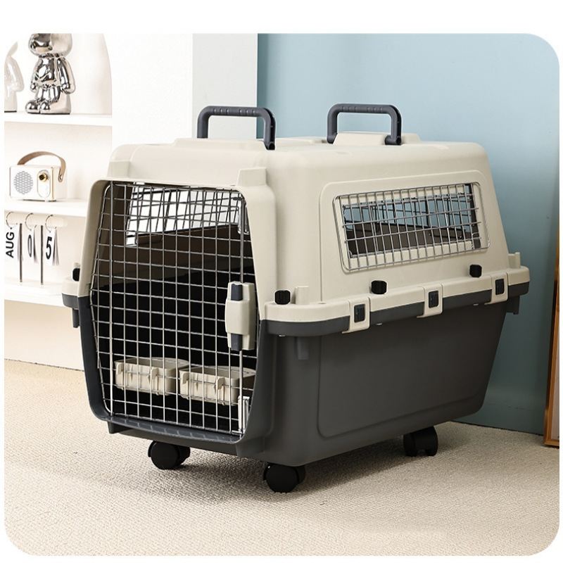 Pet Carrier With Wheels IATA Airline Approved Double Security Locks With Wire Door And Side Windows