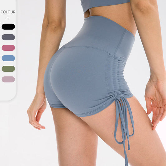 Women's Nude Yoga Shorts Tight Drawstring High Waist