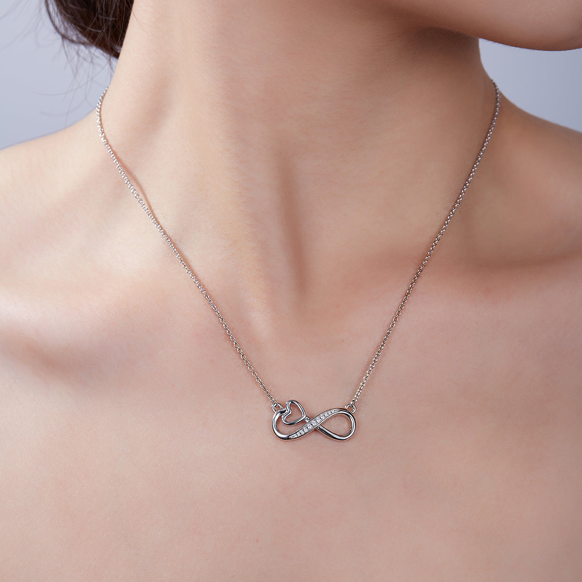 3.7g S925 Sterling Silver 11 Stone Moissanite Infinity Heart Necklace 45cm  Platinum Plated Pendant With GRA, Romantic Jewelry Gift Box Set For Women