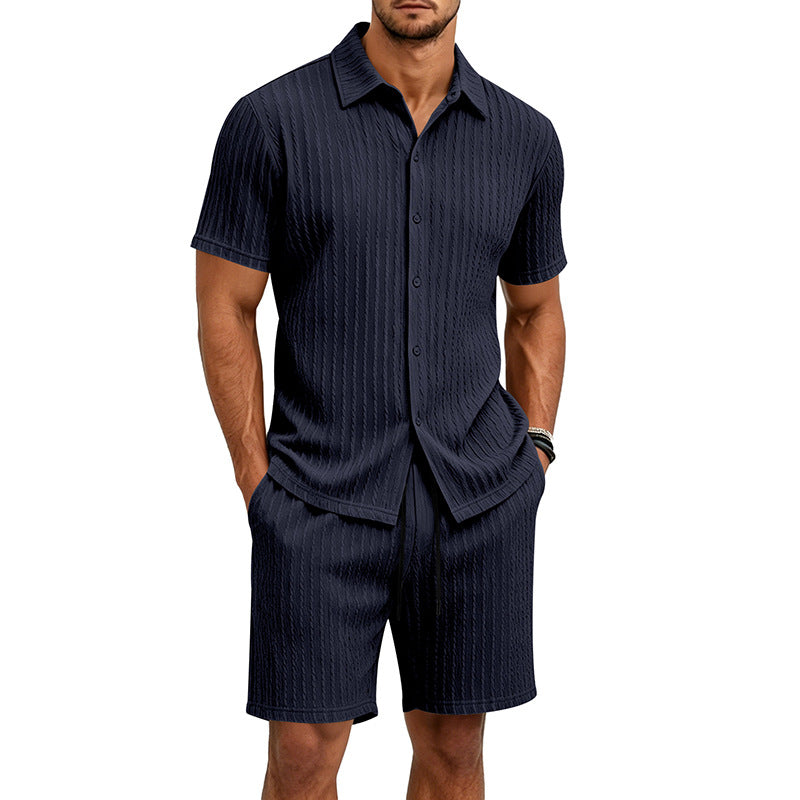 Loose Jacquard Casual Home Wear Short-Sleeve Top And Shorts Set