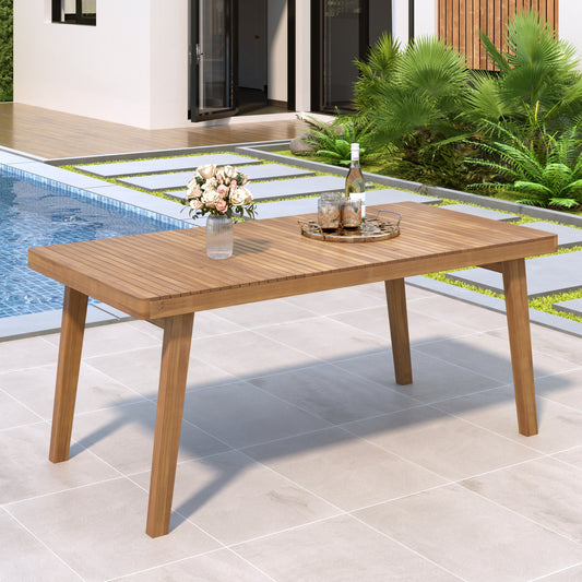 69  Acacia Wood Outdoor Dining Table With Slatted Top, 300 Lbs Weight Capacity, Ideal For Patio & Garden Gatherings, Brown