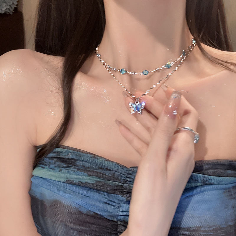 Double-layer Butterfly Necklace Accessories Niche Clavicle Chain
