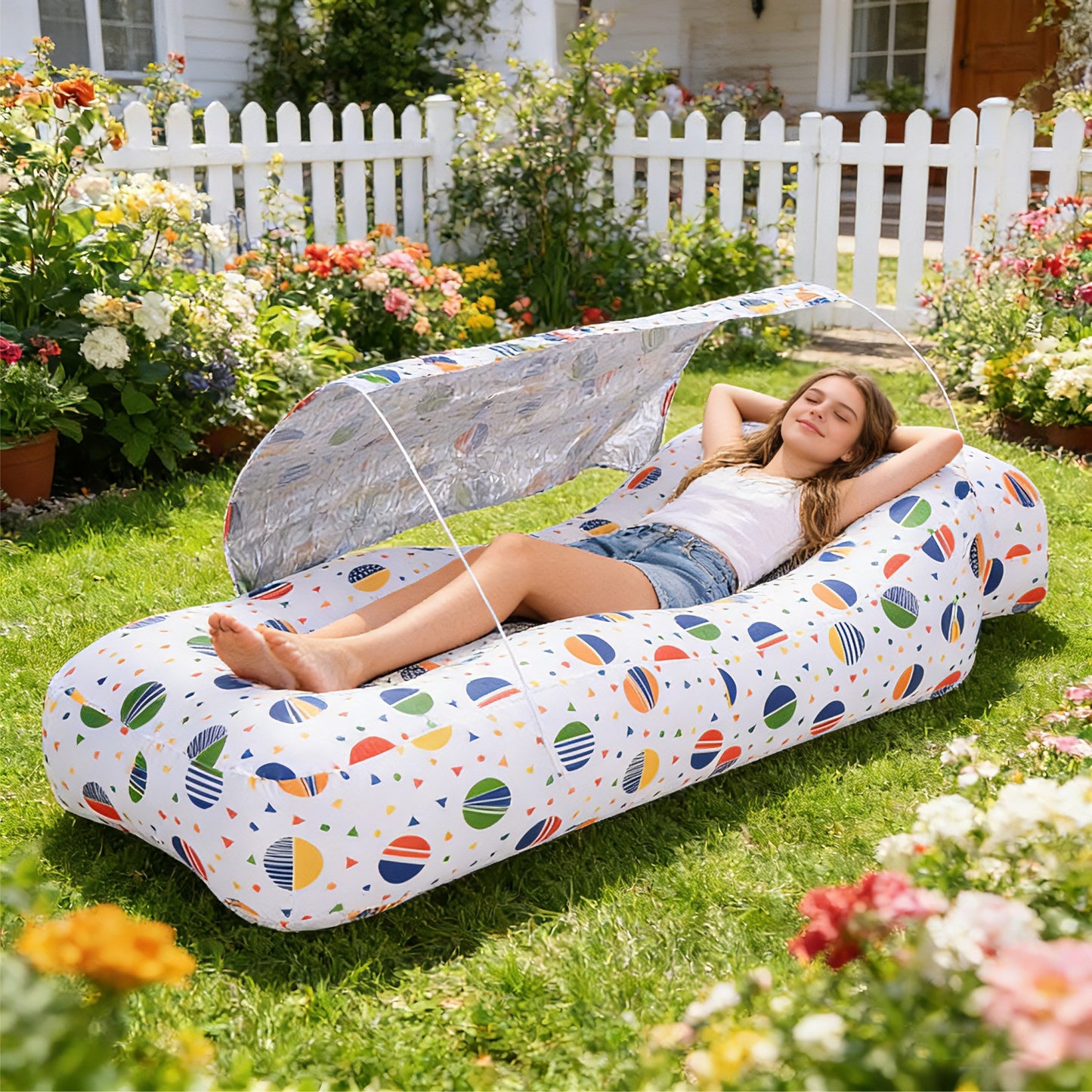 Outdoor Inflatable Bed With A Sunshade Umbrella