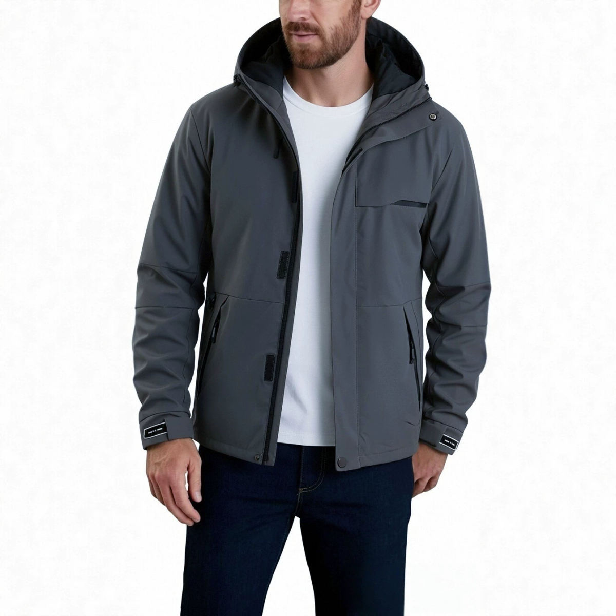 Mens Solid-Color Loose-Fit Outdoor Multi-Functional Jacket
