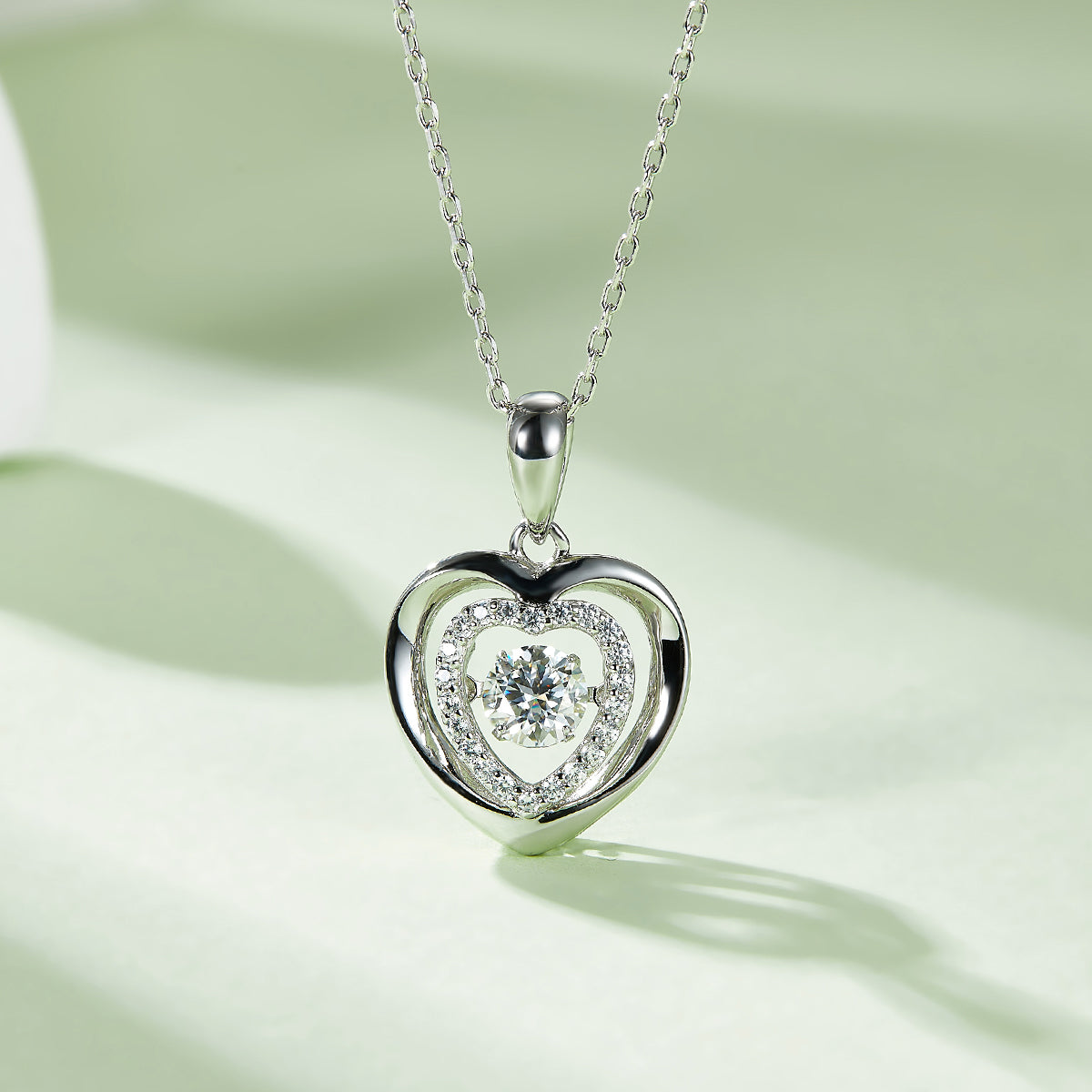 S925 Sterling Silver 0.5ct D Color VVS1 Moissanite Heart Necklace 45cm Platinum Plated Pave Halo GRA Certified Gift Box