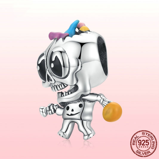 Halloween Skull DIY Bead Ornament Accessories S925 Silver Beaded