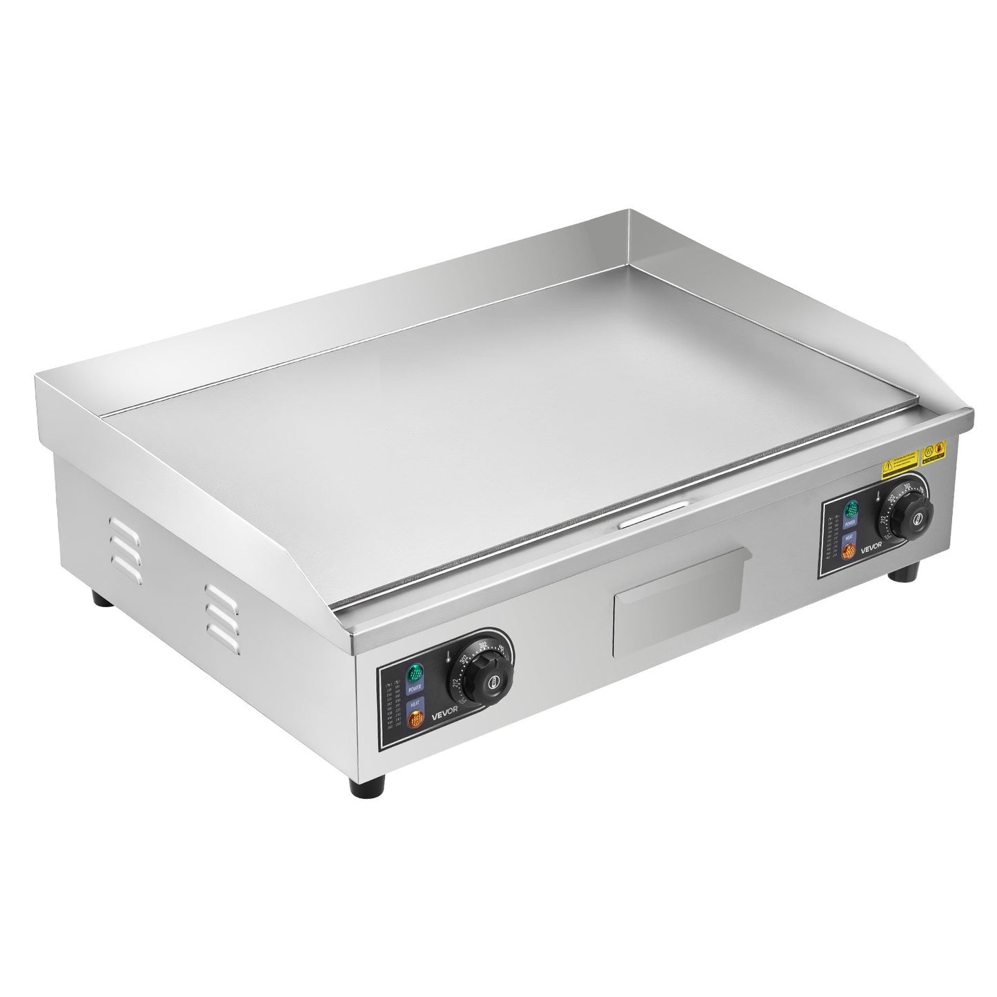 Commercial Electric Griddle, 25.79 X 15.75 Inch, 2800W, 122-570°F Adjustable Temp Control, Stainless Steel Body, Full Flat, With 2 Spatulas, 2 Brushes, And 4 Foot Pads, For Steak, Pancake