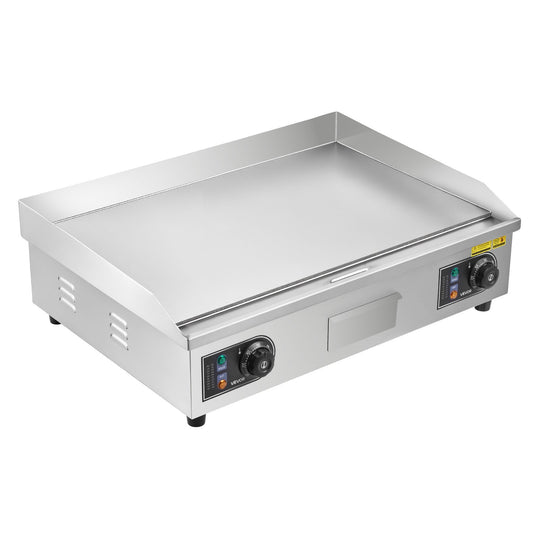 Commercial Electric Griddle, 25.79 X 15.75 Inch, 2800W, 122-570°F Adjustable Temp Control, Stainless Steel Body, Full Flat, With 2 Spatulas, 2 Brushes, And 4 Foot Pads, For Steak, Pancake