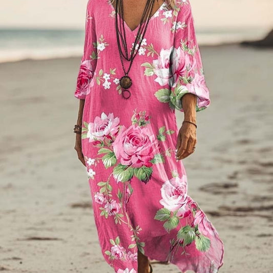 Casual Women's Fashion Floral Print Mid-length Dress