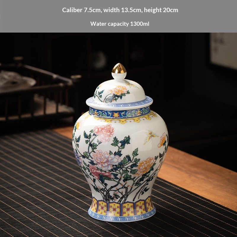 Simple Printed Enamel-Glazed General-Shape Ceramic Tea Caddy