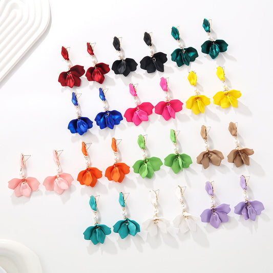 Korean Style Temperament Petals Leaf Sterling Silver Needle Earrings