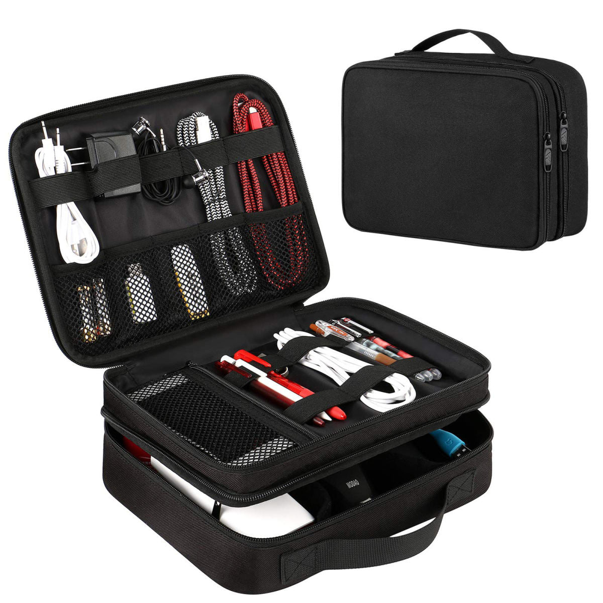 Double-layer Digital Portable And Versatile Data Cable Charger Electronic Accessories Storage Bag