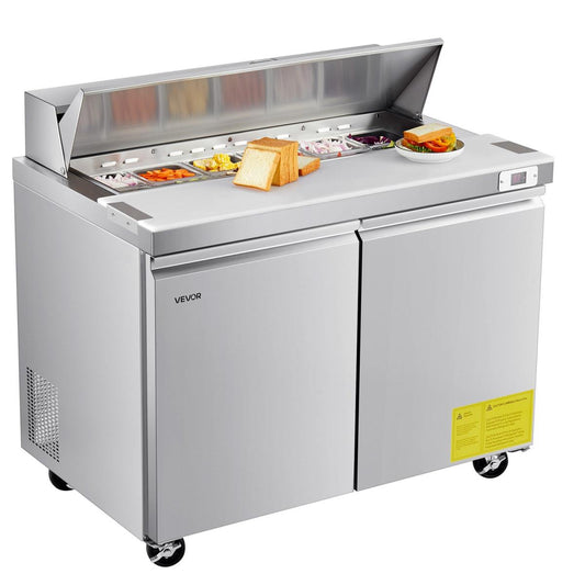 48"W Commercial Refrigerator, 12.5 Cu. Ft Sandwich Prep Refrigerated Table, Mega Top Food Prep Fridge With 12 Pans And Cutting Board, Stainless Steel Salad Prep Cooler For Restaurant, Food Truck