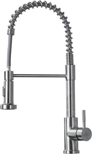 Monobloc Silver Kitchen Sink Mixer Taps With Pull Out Hose Spray Single LeverTap