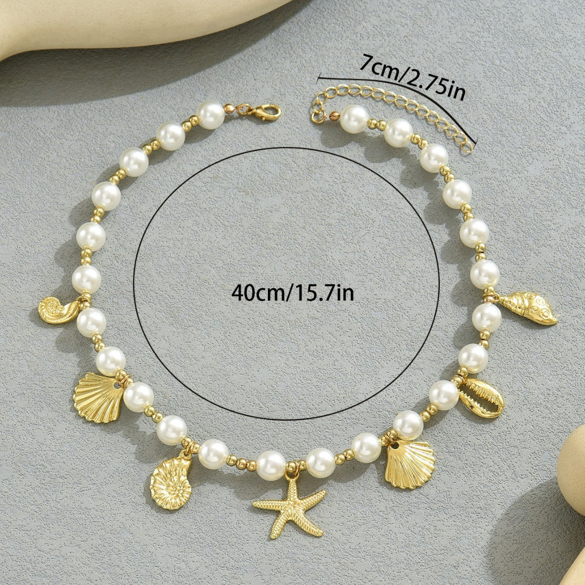 New European American Ocean Style Women Necklace, Niche Metal Pendant Chain With Starfish, Shell & Faux Pearl Design, Versatile Daily Neck Accessories