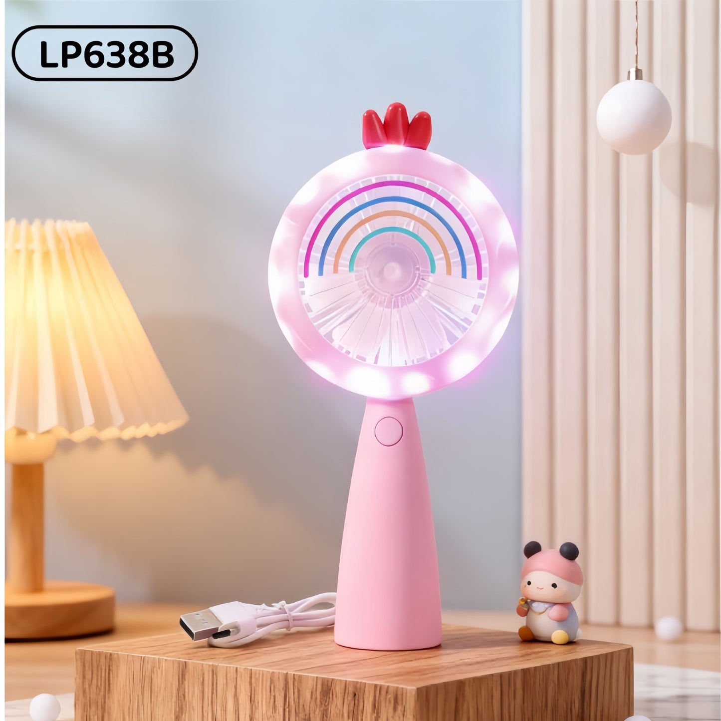 Outdoor Travel Student Cartoon LED Fill Light Handheld Portable USB Charged Fan