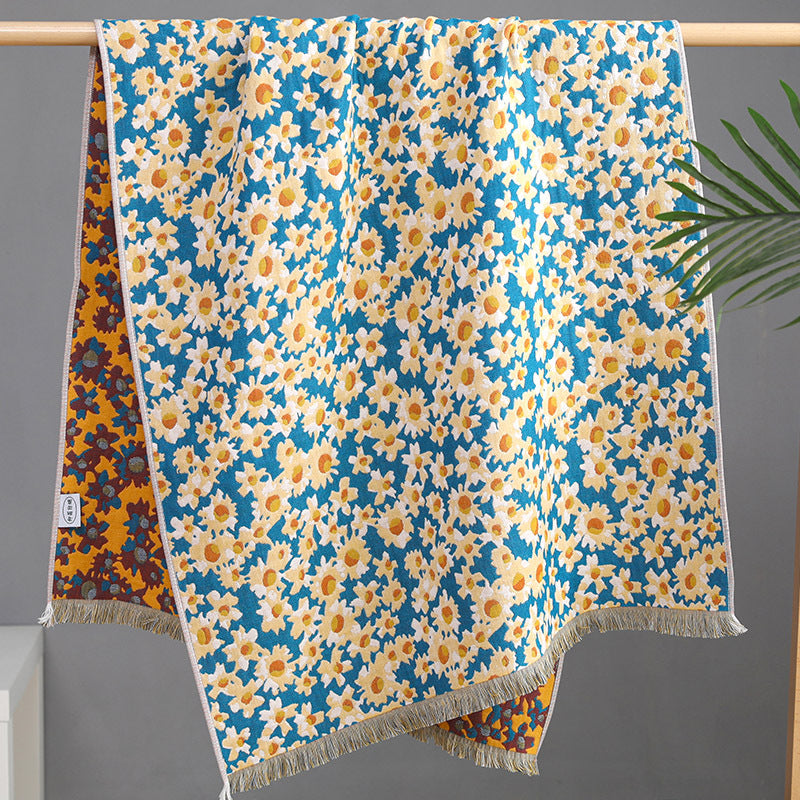 Pure Cotton Gauze Absorbent Tassel-edged Cotton Bath Towel
