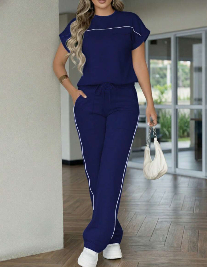 Womens Fashion Solid-Color Simple Casual Set