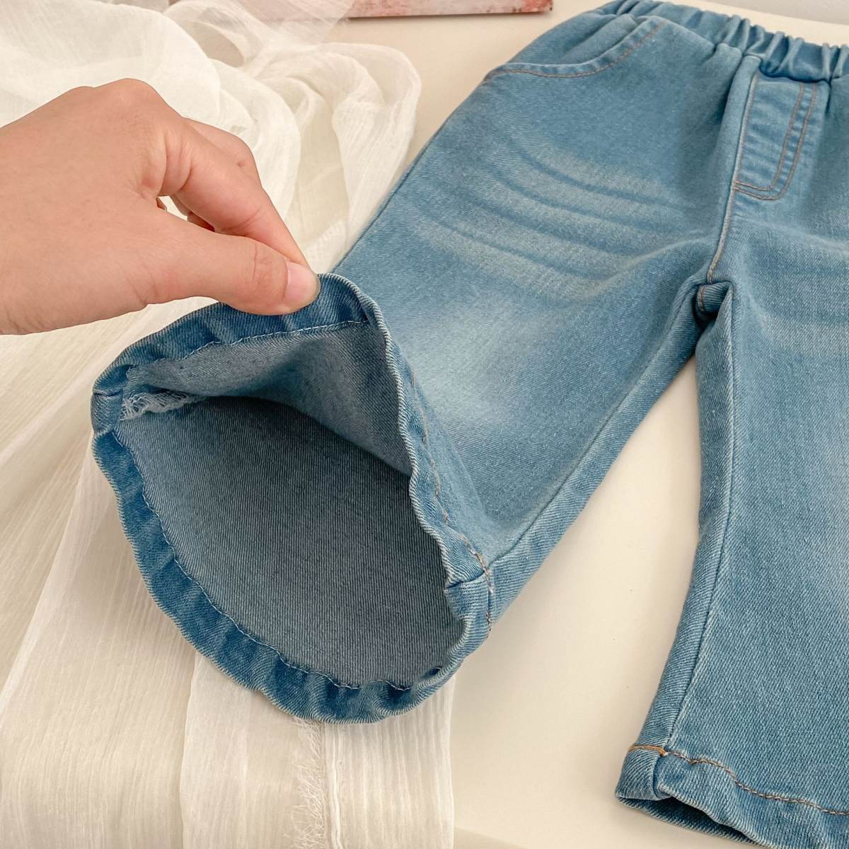 Babys Korean-style Solid-color Flared Denim Jeans Versatile Kids Pants
