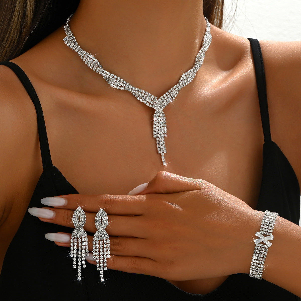 New Jewelry Suit Silver Separate Packaging Women's Wedding Photography Accessories Necklace Earrings Bracelet Three-piece Set