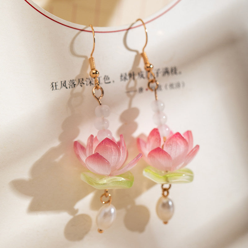 Tassel Lotus Flower Earrings Heat-shrink Accessories
