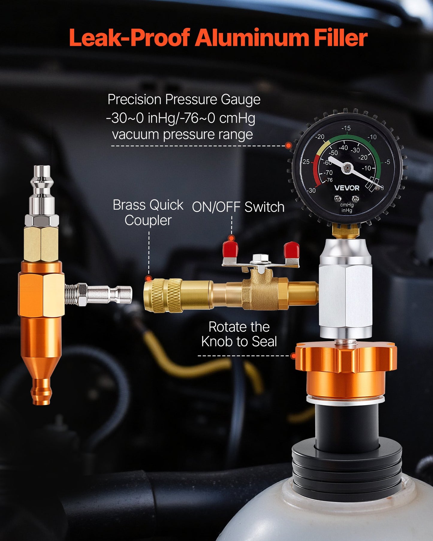 Radiator Vacuum Refill Kit, Automotives Cooling System Vacuum & Purge Fill Tool With Gauge, Portable Radiator Coolant Filling Kit With Toolbox, Universal Fit For Most Cars Vans SUVs And Trucks